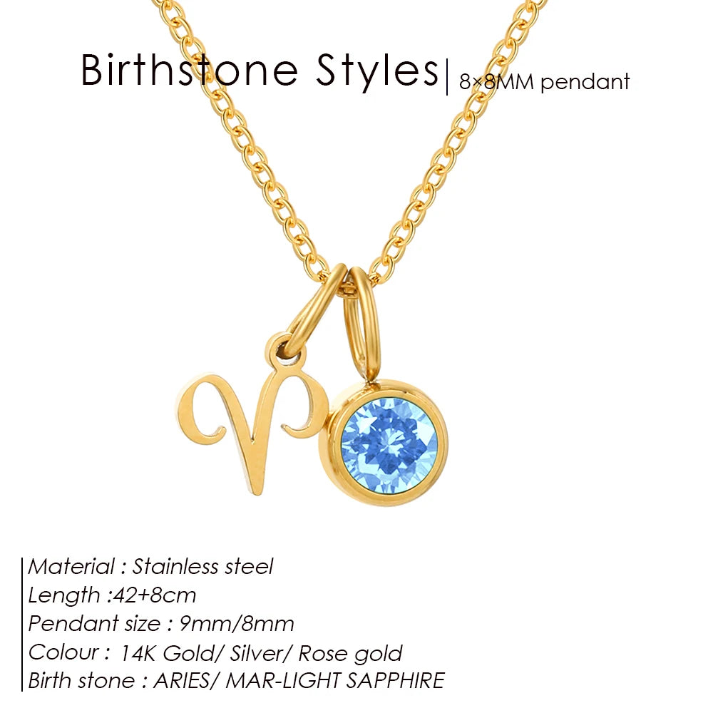 EManco - Birthstone Constellation Double Pendant Necklace, 12 Zircon Stainless Steel Jewelry, DIY Necklace.