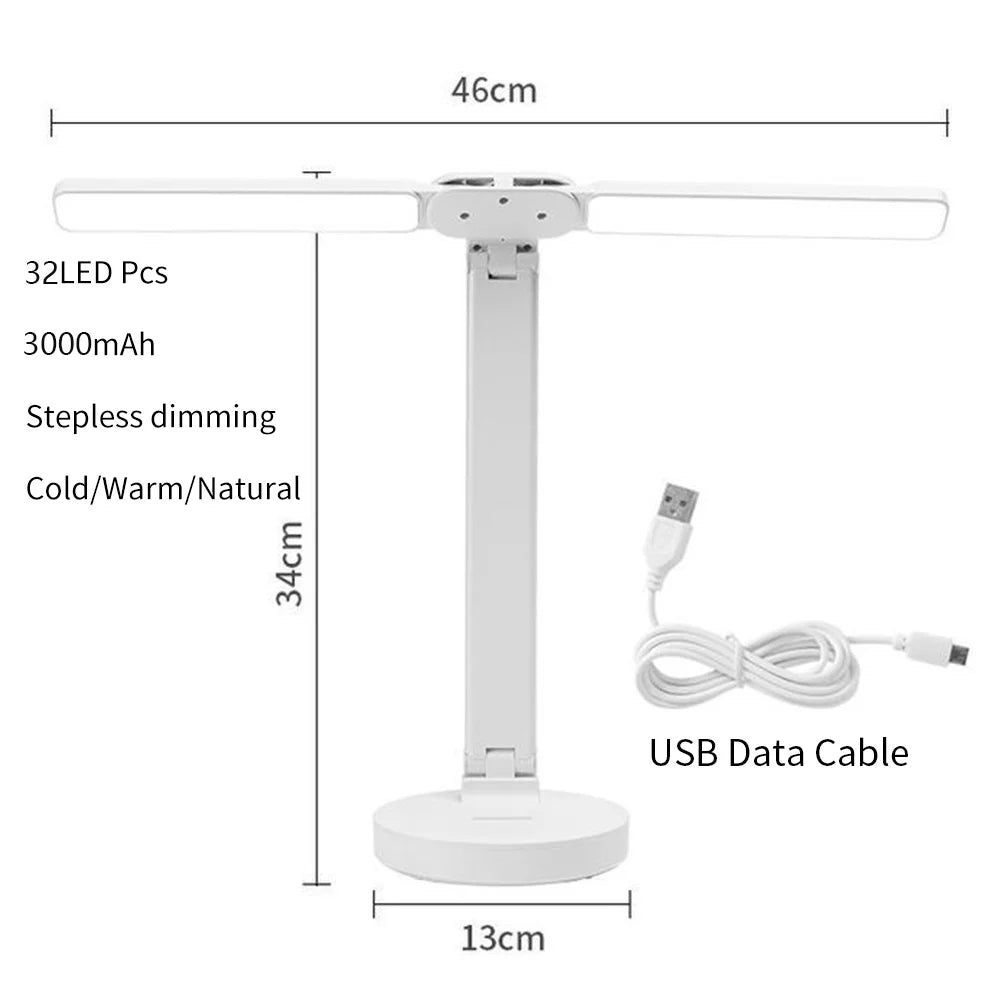 Lámpara de escritorio LED, lámpara de mesa plegable táctil regulable por USB con calendario, reloj de temperatura, luz nocturna para estudio, lámpara de lectura
