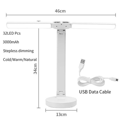 Lámpara de escritorio LED, lámpara de mesa plegable táctil regulable por USB con calendario, reloj de temperatura, luz nocturna para estudio, lámpara de lectura