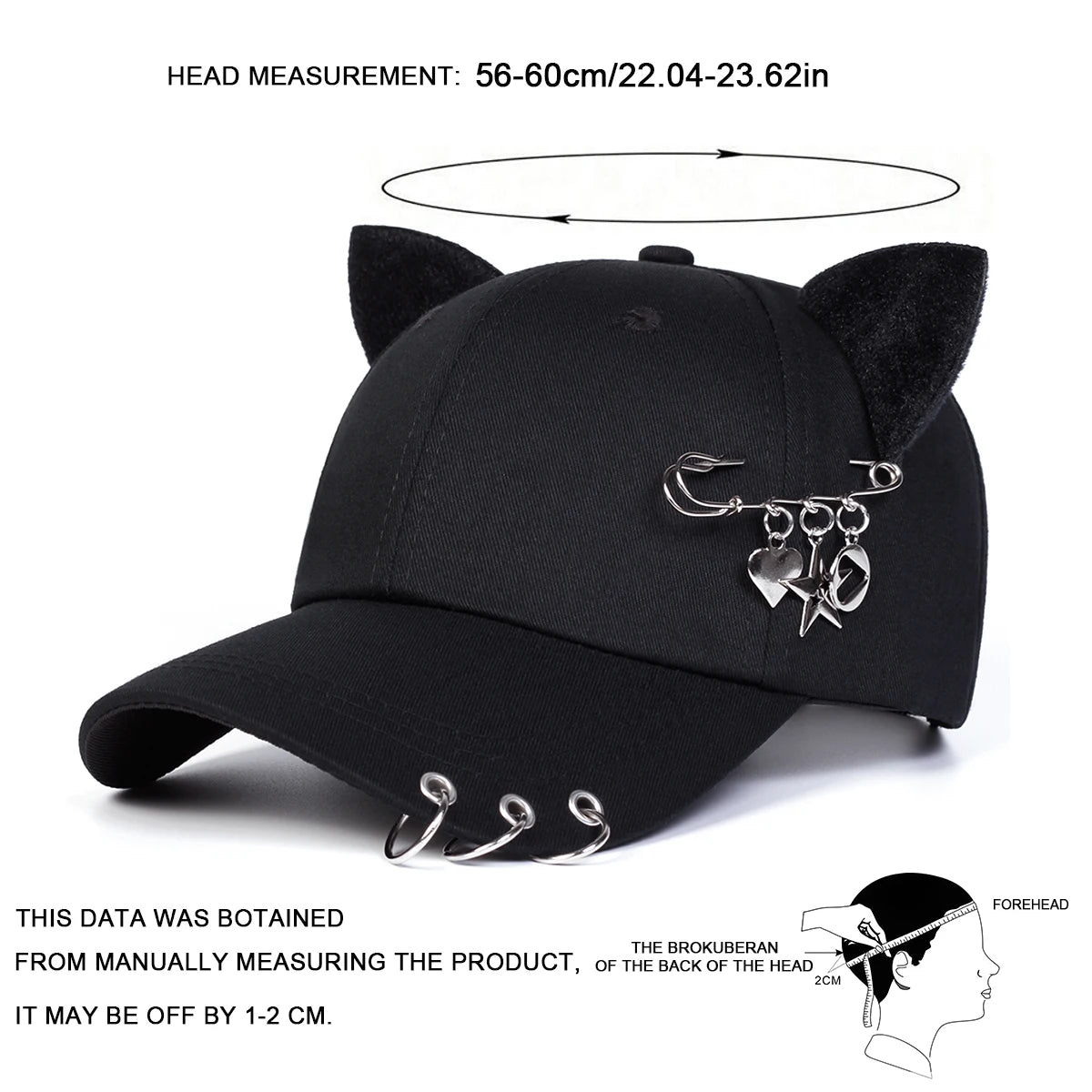 Gorra de Béisbol Unisex con Orejas de Gato, Ajustable, Casual, para Primavera y Otoño, Protección Solar, Gorra Deportiva