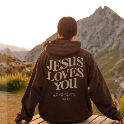 Sudadera con capucha con estampado de Jesús Loves You para mujer, suéter con capucha Vintage de Hip Hop, Tops de moda, Top estético