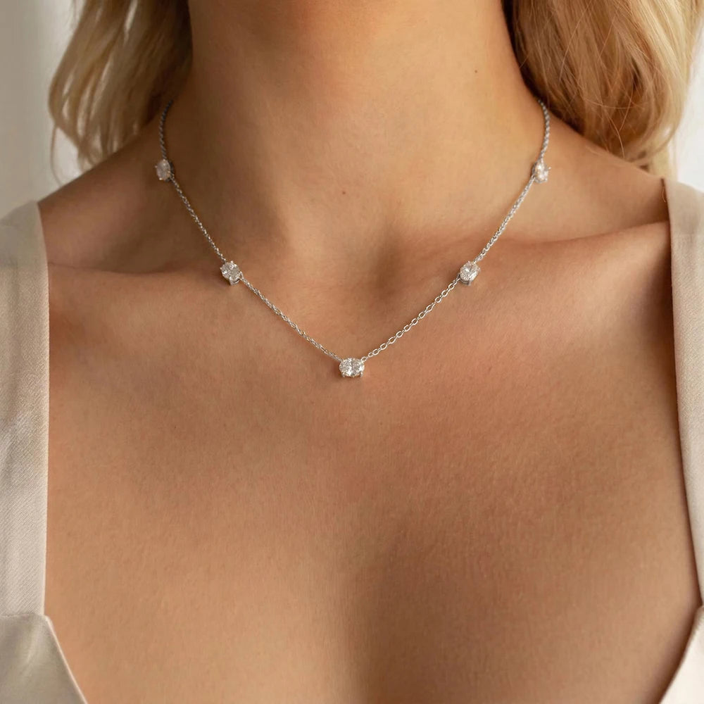 Collares de Moissanita Ovalada de 5cttw para Mujer, Diamante de Laboratorio con Certificado, Plata S925, Chapado en Oro de 18K.