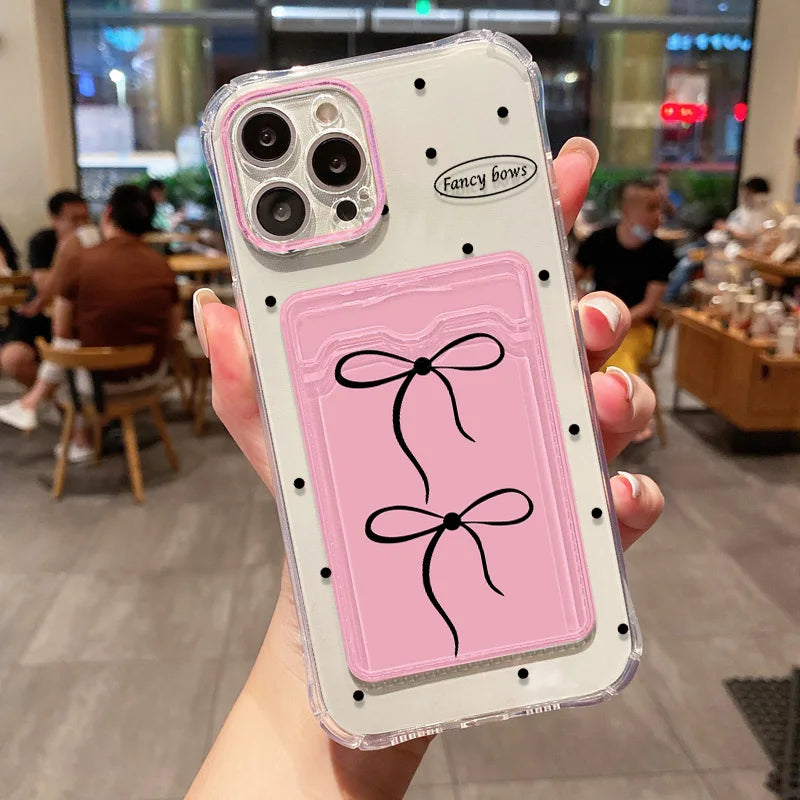 Soft Card Holder Phone Case for iPhone 13, 11, 16e, 15, 12, 14, 17, 16 Pro Max, 7 Plus, XR SE, Clear Aesthetic Flower Cover