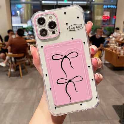 Soft Card Holder Phone Case for iPhone 13, 11, 16e, 15, 12, 14, 17, 16 Pro Max, 7 Plus, XR SE, Clear Aesthetic Flower Cover