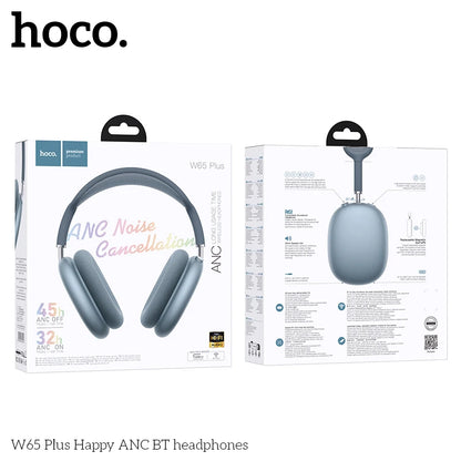 HOCO W65 Plus ANC auriculares Bluetooth con reducción de ruido sobre la oreja auriculares inalámbricos grandes sonidos de alta fidelidad auriculares deportivos con botón
