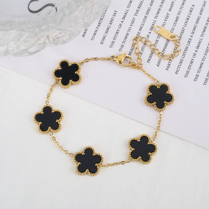 Pulsera clásica de acero inoxidable para mujer, brazalete ajustable de cinco flores, joyería de fiesta a la moda.