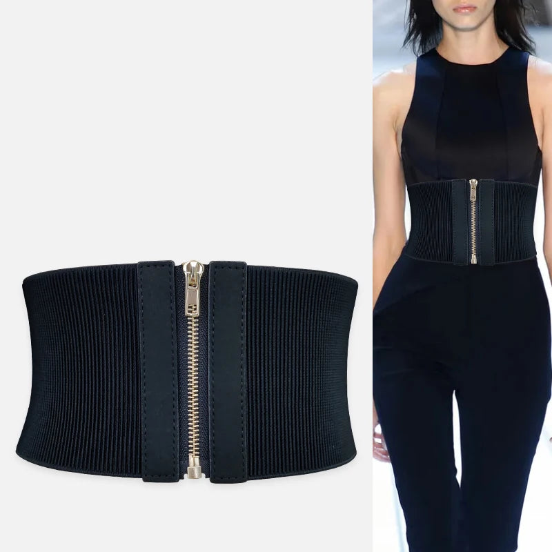 Cinturones elásticos anchos de diseñador a la moda para mujer, vestido femenino de alta calidad, cinturón de corsé negro, fajas elásticas