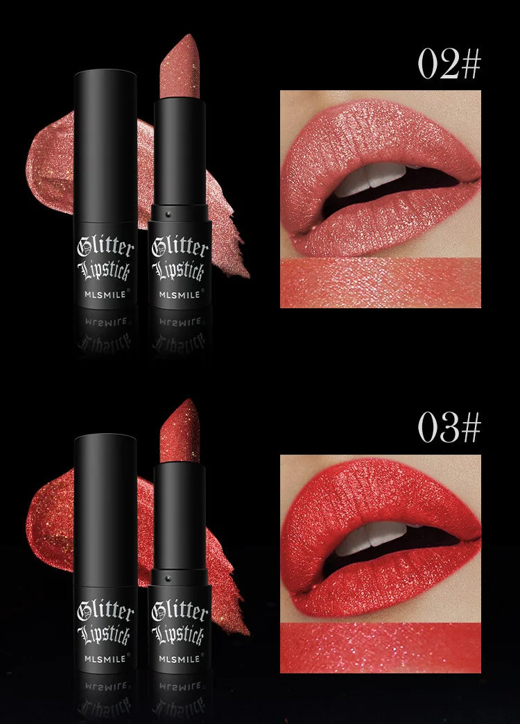 Lápiz labial con purpurina de 7 colores, resistente al agua, de larga duración, diamante nacarado, metálico, brillo de labios negro, maquillaje de labios para mujer, cosmético