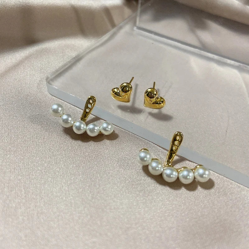 Pendientes coreanos de Metal en forma de corazón, pendientes colgantes en la espalda con perlas de cola de pez para mujeres y niñas, regalo de joyería elegante de cristal 2024