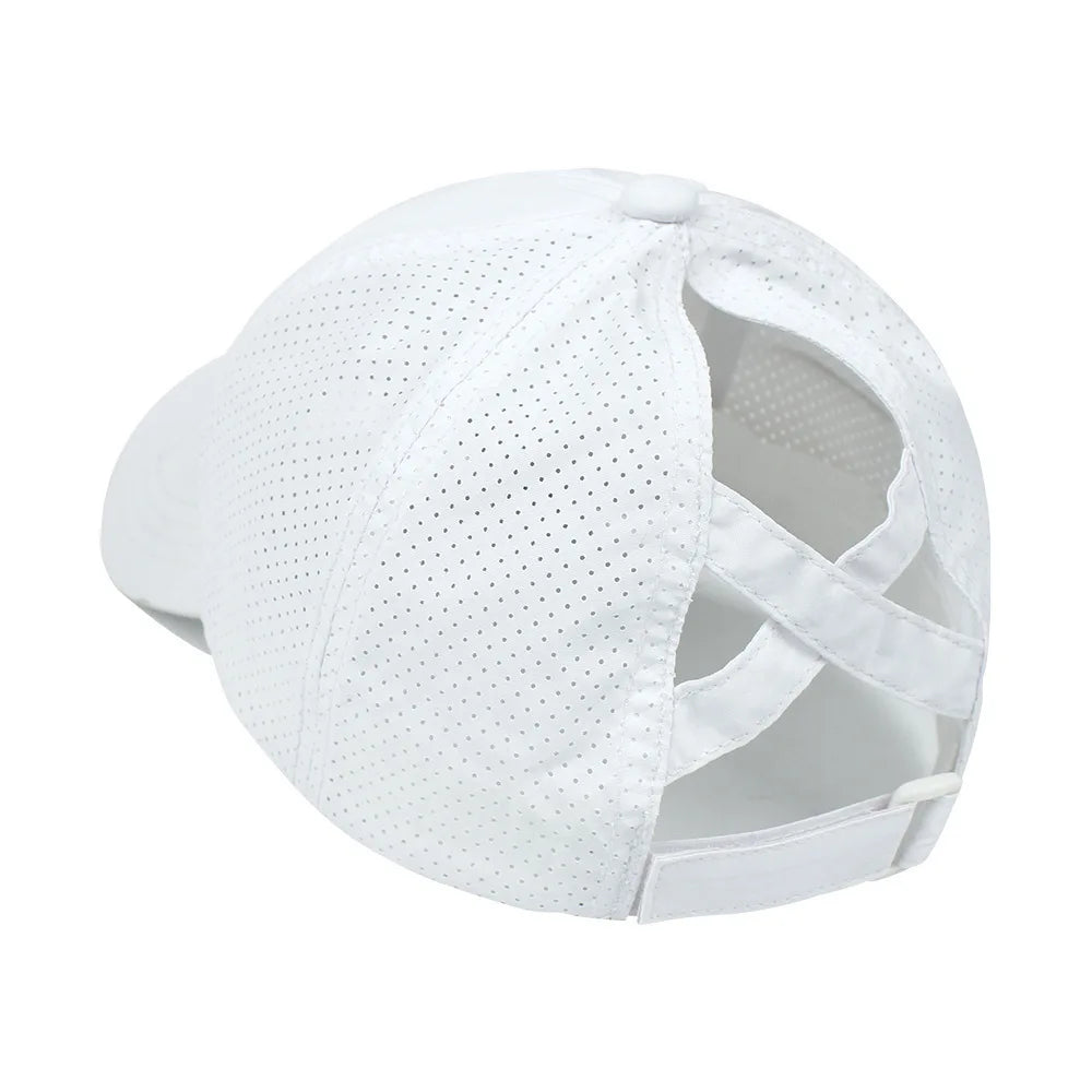 Gorra de béisbol de Color liso para mujer, sombrero de cola de caballo cruzada, malla de secado rápido, visera, Verano