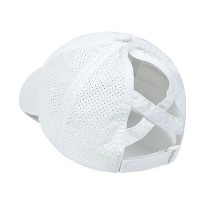 Gorra de béisbol de Color liso para mujer, sombrero de cola de caballo cruzada, malla de secado rápido, visera, Verano