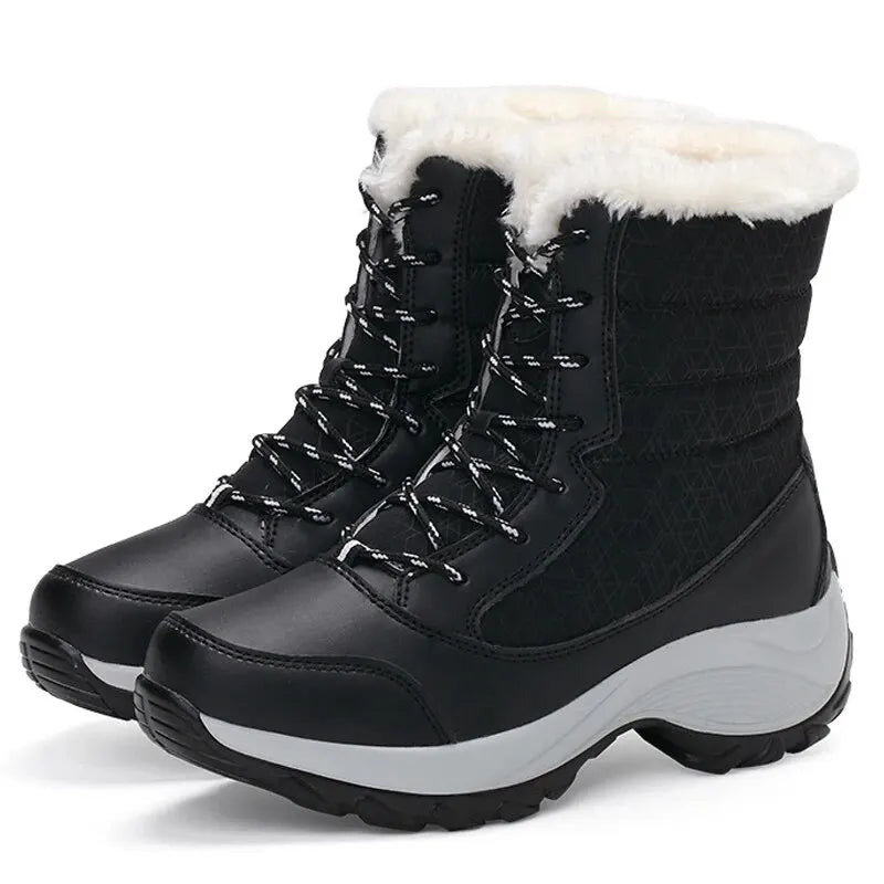 Botas de mujer, botas de tacón impermeables para invierno, botines de plataforma Tren, zapatos de nieve para mantener el calor, botas cortas de felpa para exteriores