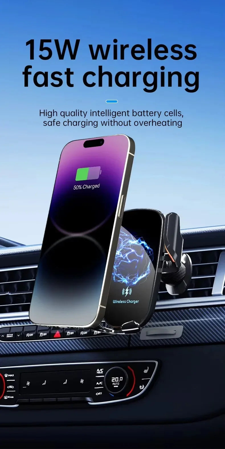 UYUXIO cargador de coche inalámbrico salida de aire soporte de teléfono de carga rápida en el coche para iPhone 16 Pro Max 15 14 12 13 teléfonos Samsung Android