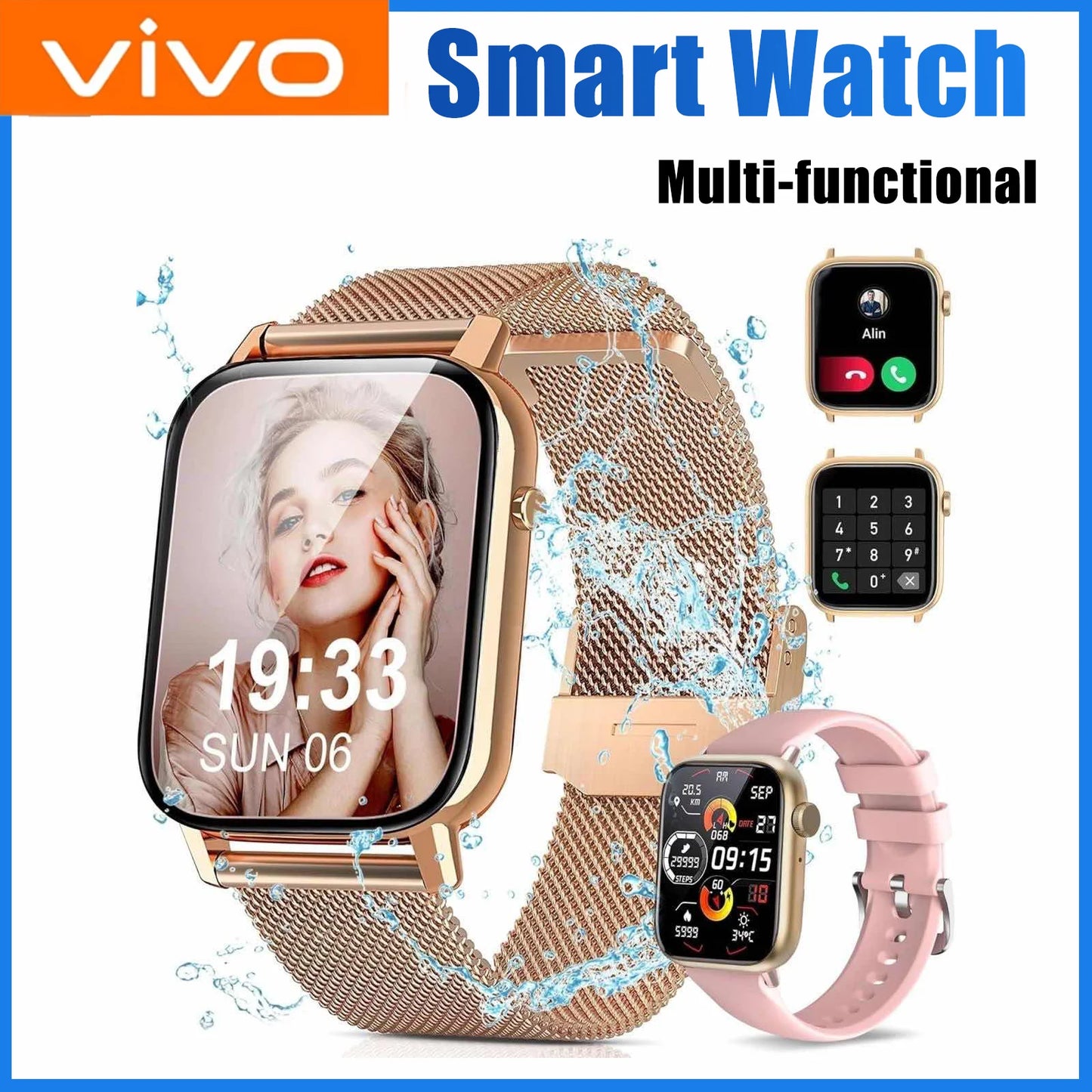 Reloj Inteligente VIVO para Android y iPhone, Pantalla HD de 2.01 Pulgadas, Responde y Realiza Llamadas, Vista Previa de Mensajes, Modos Deportivos, Esfera Personalizable, Pronóstico del Tiempo