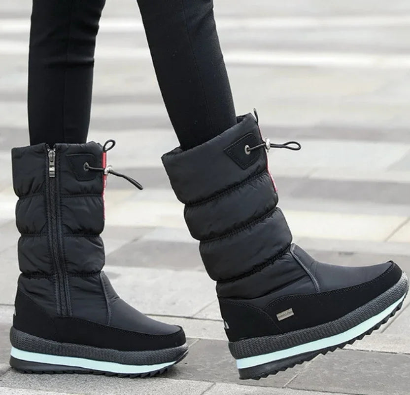 Botas de nieve cálidas a la moda para Mujer, Botas de invierno con plataforma, Botas antideslizantes impermeables, Botas de piel de felpa a media pantorrilla, Botas para Mujer