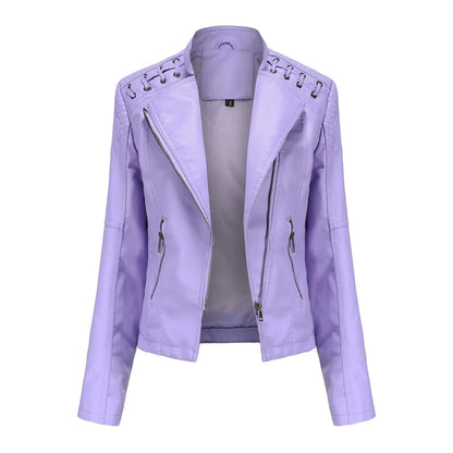 Chaqueta de cuero sintético para mujer, abrigo corto ajustado con cuello levantado y cremallera, ropa de calle para motorista, novedad de primavera y otoño.