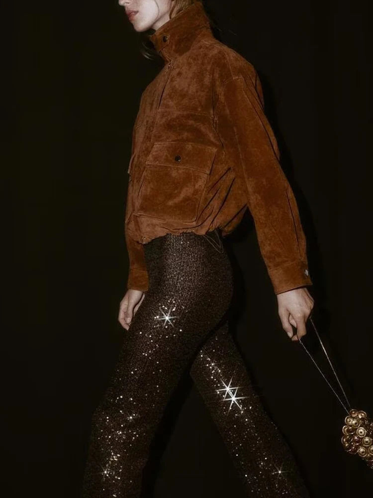 Chaqueta de Piloto de Cuero Puro para Mujer Z, Estilo, Corte Están, Chaqueta Corta, E y de Calidad