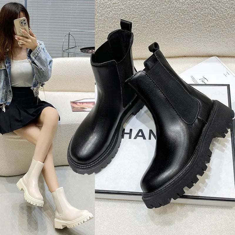 Botas Chelsea, nuevos zapatos de invierno de suela gruesa para mujer, botas cortas de suela gruesa a la moda de otoño para mujer