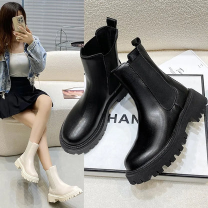 Botas Chelsea, nuevos zapatos de invierno de suela gruesa para mujer, botas cortas de suela gruesa a la moda de otoño para mujer