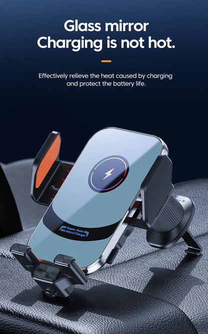 UYUXIO-Adaptador de cargador de coche inalámbrico con sujeción automática, soporte de teléfono para coche con ventilación de aire de carga súper rápida para iPhone 16 15 Pro Max Samsung