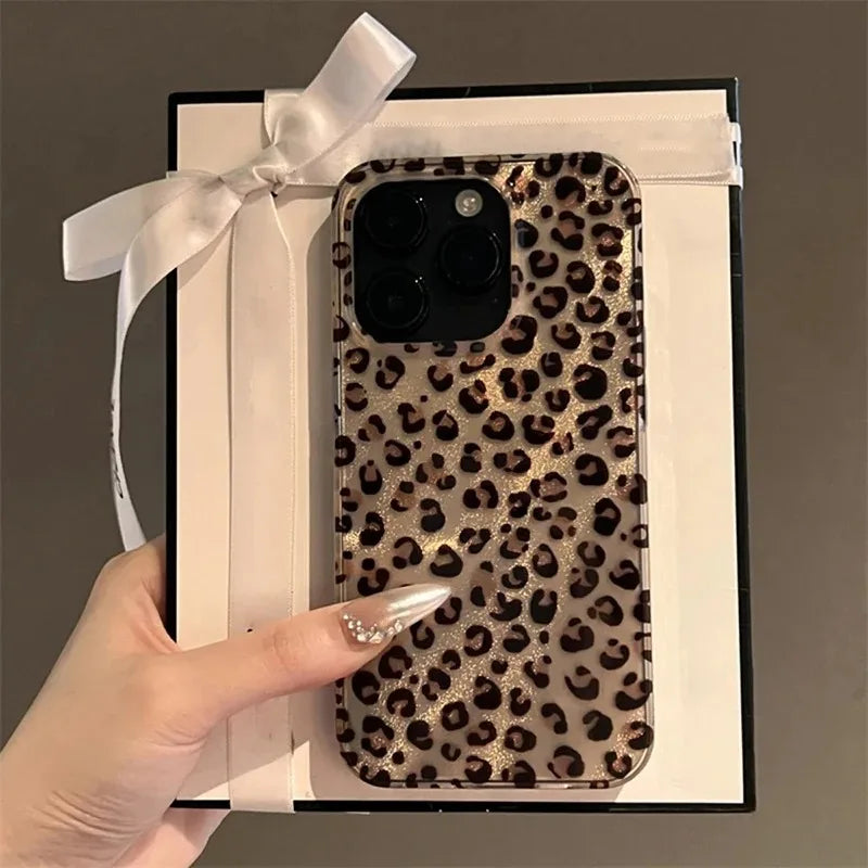 Leopard Print Clear Phone Case for iPhone 16 15 14 13 12 11 Pro Max 16E XS XR X 7 8 Plus SE, Shockproof Silicone Soft Cover