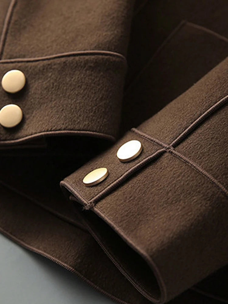 Abrigos de lana cortos lisos clásicos para mujer Otoño Invierno ropa cálida para mujer abotonada abrigo femenino trajes nuevos en prendas de vestir exteriores
