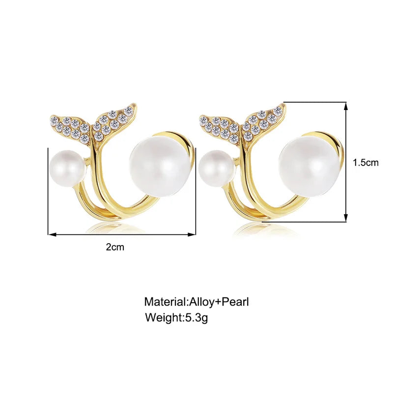 Pendientes coreanos de Metal en forma de corazón, pendientes colgantes en la espalda con perlas de cola de pez para mujeres y niñas, regalo de joyería elegante de cristal 2024