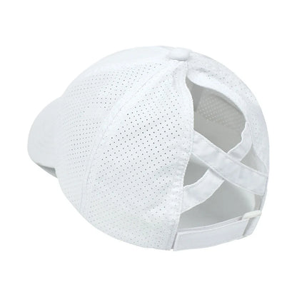 Gorra de béisbol de Color liso para mujer, sombrero de cola de caballo cruzada, malla de secado rápido, visera, Verano