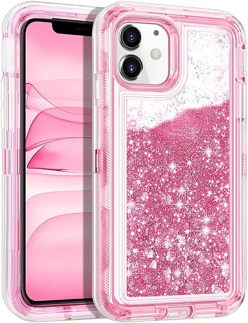 Funda de lujo con purpurina dinámica y arena movediza para IPhone 17 16 15 14 13 Pro Max X XSMAX XR SE 6 7 8 Plus, funda de teléfono pesada a prueba de golpes