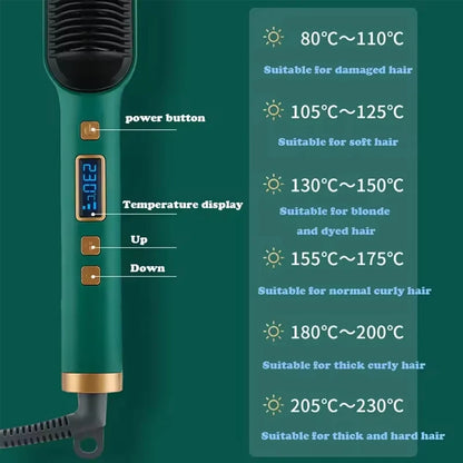 Cepillo eléctrico profesional de iones negativos, peine rizador con pantalla Lcd, herramienta rizadora, 2 en 1