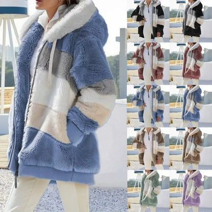 Chaqueta de gran tamaño para mujer, ropa de calle con capucha y bolsillo de felpa cálida, abrigo holgado para mujer, ropa femenina.