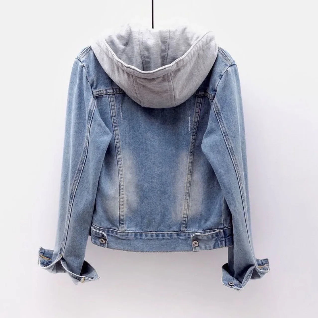 Chaqueta corta vaquera recortada para mujer primavera otoño estilo coreano nueva chaqueta con capucha de manga larga delgada suaviza tu silueta