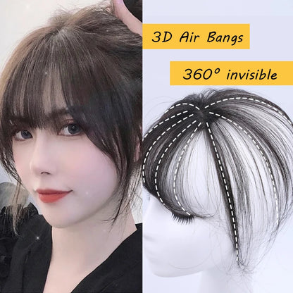 Wig with Air Bangs, Women's Wig Piece, Ultra-thin Traceless Qi Bangs, 5x5cm Women's Toupee with Silk Base Bangs and Cut