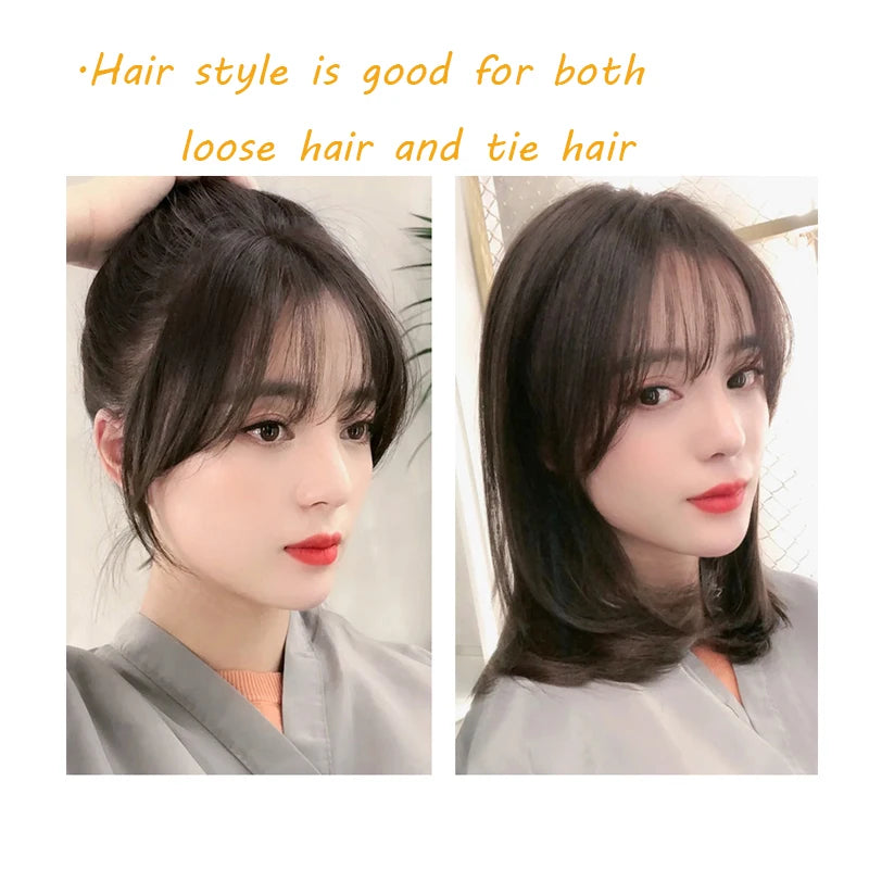 Wig with Air Bangs, Women's Wig Piece, Ultra-thin Traceless Qi Bangs, 5x5cm Women's Toupee with Silk Base Bangs and Cut