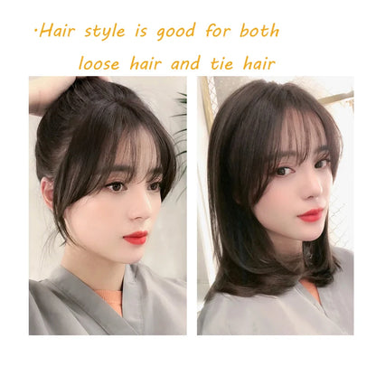 Wig with Air Bangs, Women's Wig Piece, Ultra-thin Traceless Qi Bangs, 5x5cm Women's Toupee with Silk Base Bangs and Cut