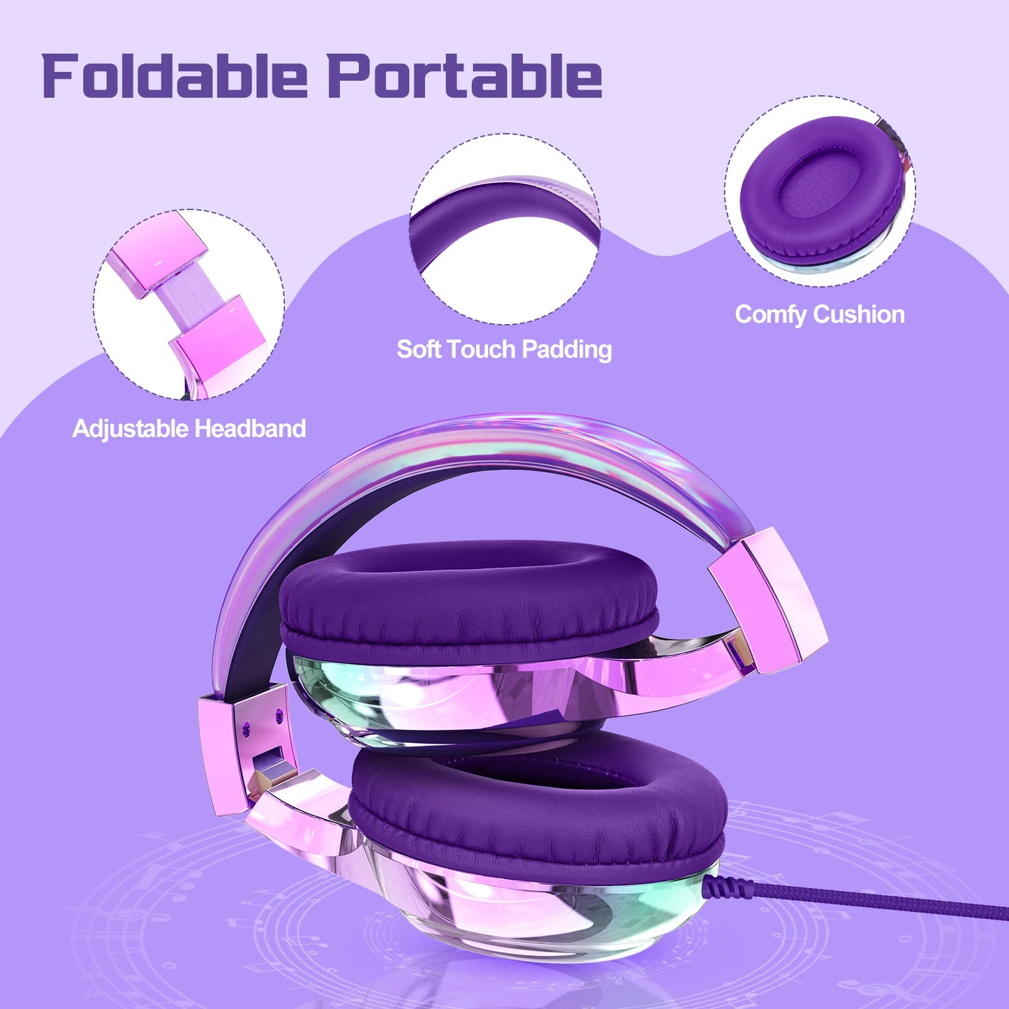 Kids Gradient Bluetooth Headphones, Wireless Over-Ear Headsets for Girls with Mic, Foldable Lightweight Headphones for School Travel