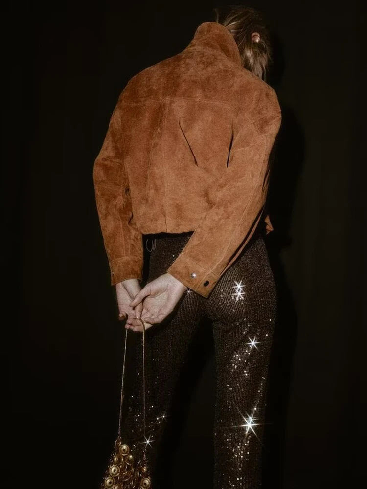 Chaqueta de Piloto de Cuero Puro para Mujer Z, Estilo, Corte Están, Chaqueta Corta, E y de Calidad