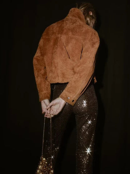 Chaqueta de Piloto de Cuero Puro para Mujer Z, Estilo, Corte Están, Chaqueta Corta, E y de Calidad