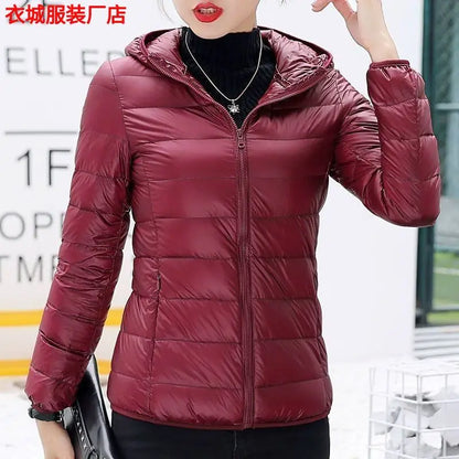Nueva Chaqueta de Plumón con Capucha para Mujer, Corta, uesa, Cálida, Informal, ra, Estilo Coreano, Diseño Simple