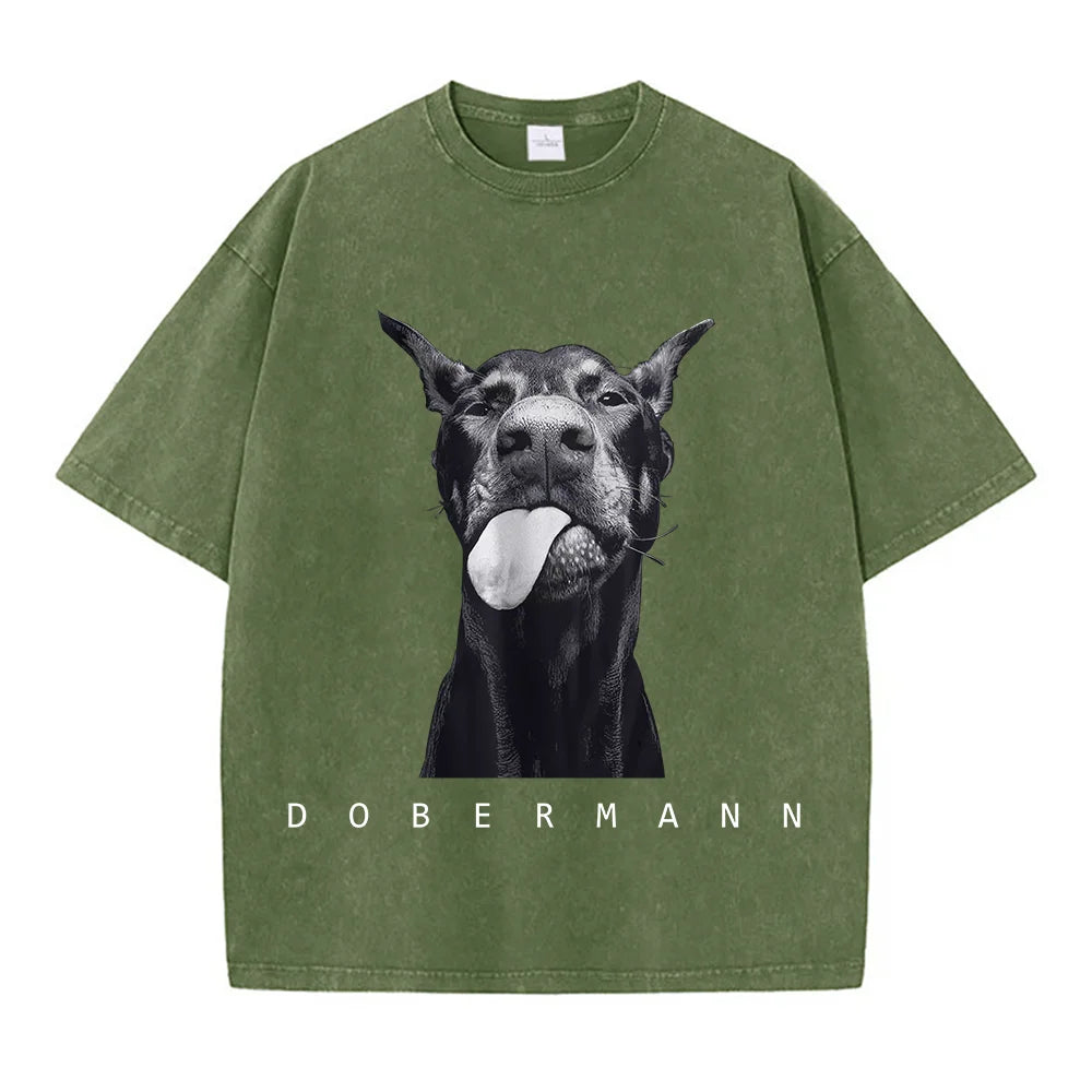 Women's washed cotton T-shirts, short sleeve and round neck