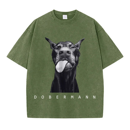 Women's washed cotton T-shirts, short sleeve and round neck