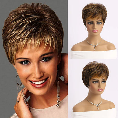 Pelucas naturales cortas con flequillo, pelo suave para mamá, uso diario, pelo sintético rizado corto gris ombré, peluca de fiesta para disfraz para mujer