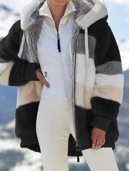Chaqueta de gran tamaño para mujer, ropa de calle con capucha y bolsillo de felpa cálida, abrigo holgado para mujer, ropa femenina.