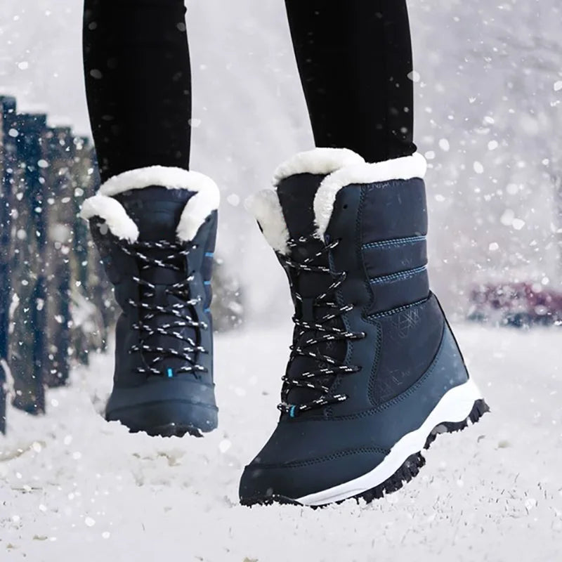 Botas de mujer, botas de tacón impermeables para invierno, botines de plataforma Tren, zapatos de nieve para mantener el calor, botas cortas de felpa para exteriores