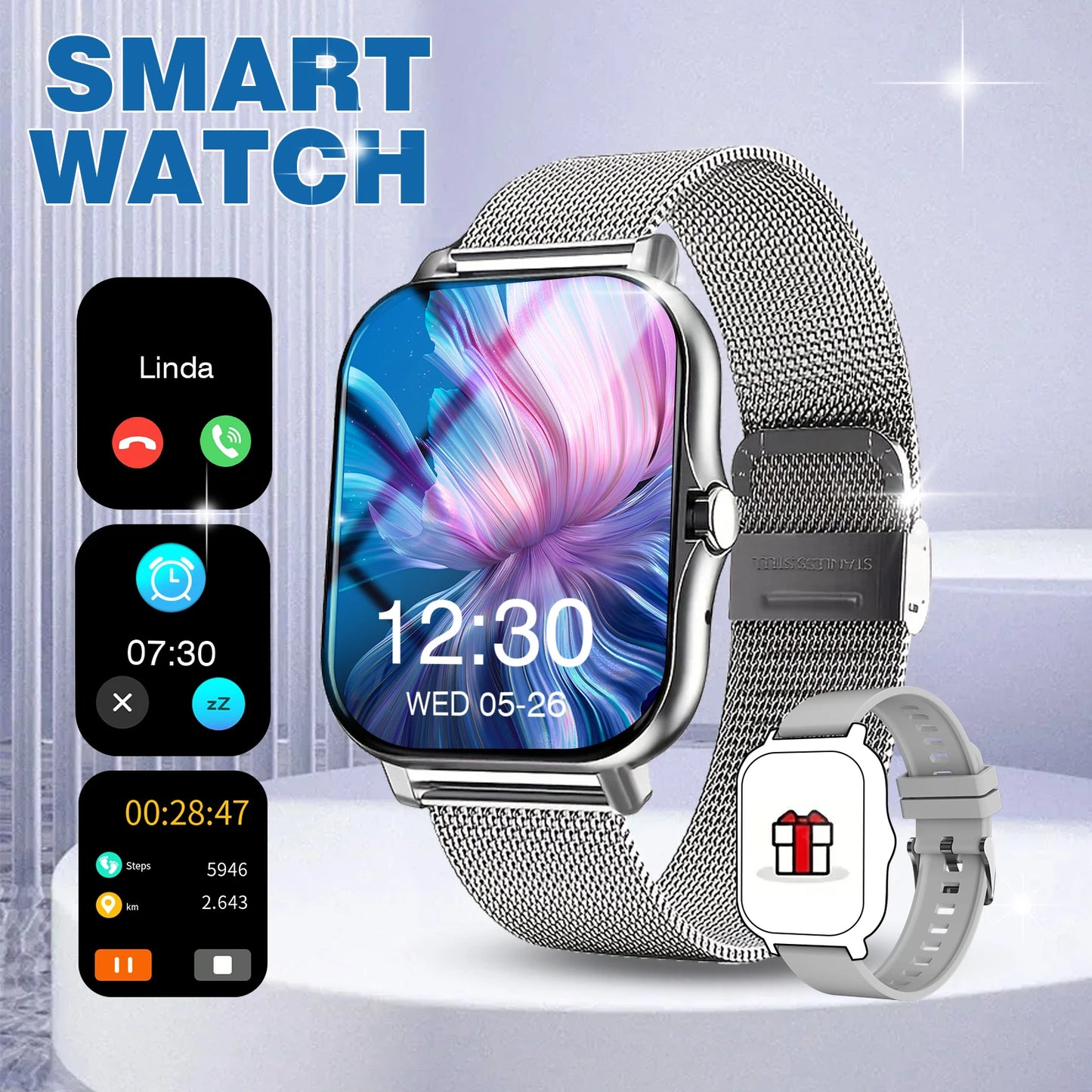 Reloj inteligente Reloj inteligente deportivo multifuncional, llamadas inalámbricas, esferas de reloj personalizadas, control de música