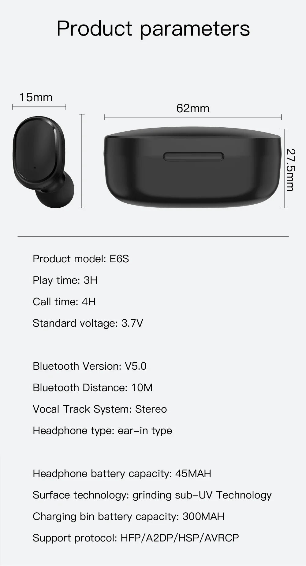 E6S TWS auriculares inalámbricos deportivos impermeables Bluetooth 5,0 auriculares estéreo con micrófono para Iphone Xiaomi Vivo Oppo