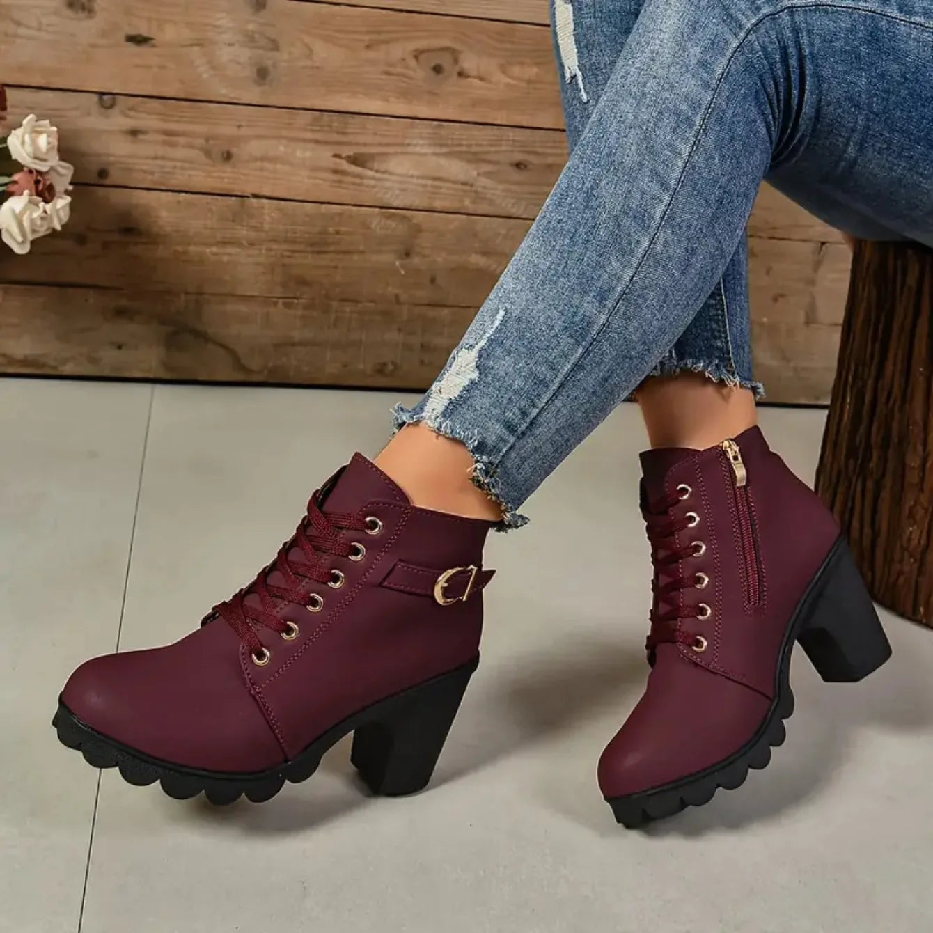 Botas antideslizantes con cordones para Mujer, zapatos De tacón alto, moda al aire libre, alta calidad, Otoño e Invierno