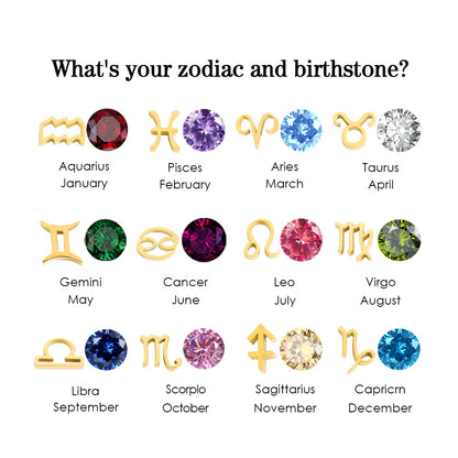 EManco - Birthstone Constellation Double Pendant Necklace, 12 Zircon Stainless Steel Jewelry, DIY Necklace.