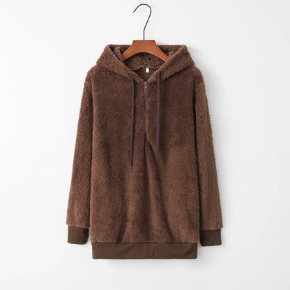 Women's Long Sleeve Hooded Sweatshirt, Monochromatic Coat, Fashion Trend