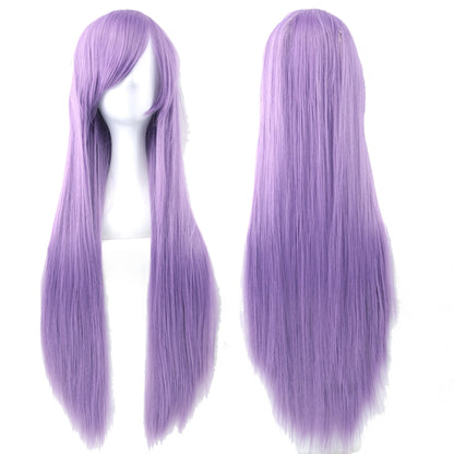 Soowee, pelo sintético de 80cm de largo, pelucas de Cosplay blancas y moradas, peluca recta de pelo negro para fiesta, peluca para mujer.
